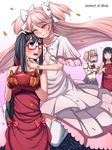  akemi_homura apron bad_id bad_pixiv_id black_hair blush bow braid choker dress dual_persona eye_contact glasses hair_bow hair_ribbon hairband kaname_madoka long_hair looking_at_another mahou_shoujo_madoka_magica multiple_girls notori_d pink_hair pot purple_eyes red-framed_eyewear ribbon school_uniform semi-rimless_eyewear short_hair short_twintails signature simple_background smile spoilers star_(sky) surprised thighhighs twin_braids twintails two_side_up ultimate_madoka under-rim_eyewear white_background white_dress white_legwear yellow_eyes yuri zettai_ryouiki 