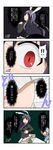  4koma animal_ears ass bunny_ears comic cosplay highres kawashiro_nitori kawashiro_nitori_(cosplay) key konpaku_youmu long_hair mikazuki_neko multiple_girls open_mouth pleated_skirt purple_hair reisen_udongein_inaba short_hair silver_hair skirt touhou translated 