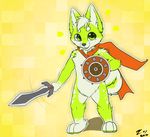  canine chibi dog husky mammal neon_green scarf shield sword weapon yuniwolfsky 