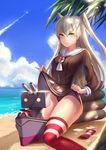  amatsukaze_(kantai_collection) bad_id bad_pixiv_id highres innertube kantai_collection long_hair looking_at_viewer machinery o_o panties rensouhou-kun silver_hair sitting skirt skirt_lift solo stellarism striped striped_legwear sweat thighhighs turret two_side_up underwear yellow_eyes 