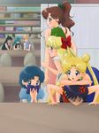  aino_minako anger_vein aqua_hair arm_on_head bare_shoulders bishoujo_senshi_sailor_moon black_hair blonde_hair blue_eyes blue_hair blurry blush book bow brown_hair chair child covering_mouth depth_of_field double_bun earrings eavesdropping green_eyes green_hair hair_bobbles hair_bow hair_bun hair_ornament half_updo highres hino_rei jewelry kaiou_michiru kino_makoto library long_hair meiou_setsuna mizuno_ami multiple_girls ponytail puffy_short_sleeves puffy_sleeves r-s-sm-v1-157 reading red_bow scarf shirt short_hair short_sleeves sitting sitting_on_lap sitting_on_person sleeveless sleeveless_shirt table ten'ou_haruka tomoe_hotaru tsukino_usagi twintails very_long_hair very_short_hair 