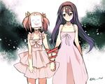  akemi_homura bad_id bad_pixiv_id black_hair choker crying dress hair_ribbon hairband holding_hands interlocked_fingers jewelry kaname_madoka long_hair looking_at_another mahou_shoujo_madoka_magica mahou_shoujo_madoka_magica_movie multiple_girls pc_(z_yu) pink_hair purple_eyes red_ribbon ribbon short_hair short_twintails signature single_earring smile smiley_face spoilers twintails what_if white_background white_dress yellow_ribbon 