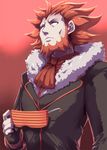  beard commentary_request cravat facial_hair fleur-de-lis_(pokemon) gloves goggles goggles_removed male_focus pokemon pokemon_(game) pokemon_xy red_eyes red_hair solo spiked_hair tokyo_(great_akuta) 