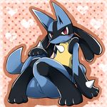  &lt;3 3_toes ambiguous_gender barefoot big_thighs blush cute fangs hindpaw hm3526 legs_together looking_at_viewer lucario nintendo paws pok&#233;mon pok&eacute;mon red_eyes shy sitting solo tsundere video_games 