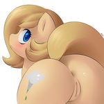  anus back_turned backy blue_eyes blush brown_hair butt cutie_mark derpah equine female feral hair hi_res horse looking_at_viewer looking_back mammal my_little_pony original_character plain_background pony pussy raised_tail shaded solo white_background 