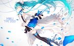  7th_dragon_(series) 7th_dragon_2020 aqua_hair character_name closed_eyes hatsune_miku headphones highres ling_(vivianling) long_hair petals skirt sleeveless solo thighhighs twintails very_long_hair vocaloid 