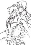  1boy 1girl amaterasu animal_ears capcom couple dante dante_(devil_may_cry) devil_may_cry fingering greyscale marvel marvel_vs._capcom marvel_vs._capcom_3 monochrome ookami_(game) personification vaginal white_hair wince 