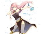  aqua_eyes armpits bad_id bad_pixiv_id bouquet breasts flower hand_in_hair happy_birthday headphones long_hair medium_breasts megurine_luka one_eye_closed pink_hair solo thighhighs ume_(plumblossom) very_long_hair vocaloid wind 