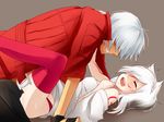  1boy 1girl amaterasu animal_ears capcom clothed_sex couple dante dante_(devil_may_cry) devil_may_cry drooling marvel marvel_vs._capcom marvel_vs._capcom_3 missionary ookami_(game) personification saliva sex teeth white_hair 