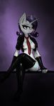  anthro anthrofied blue_eyes bottomless breasts cleavage clothed clothing cutie_mark ear_piercing equine eyelashes female fingerless_gloves friendship_is_magic fur gloves hair horn legwear mammal my_little_pony necktie ninjapony nipples piercing purple_hair rarity_(mlp) skimpy solo stockings unicorn white_fur 