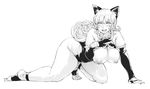  animal_ears barefoot breasts cat_ears curly_hair dragon_quest dragon_quest_iii fang greyscale large_breasts long_hair looking_at_viewer monochrome nipples open_mouth orushibu paw_pose smile soldier_(dq3) solo thick_thighs thighs 