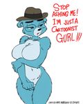  !!! 2014 angry anthro bear big_breasts black_eyes black_nose blue_fur breasts chochi crossgender dialog english_text eyewear female fur glasses hat looking_away mammal nude open_mouth plain_background solo standing text thighs tom_preston white_background 