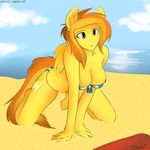  all_fours anthro anthrofied beach bikini breasts clothed clothing cutie_mark daxhie ear_piercing equine female friendship_is_magic hair horse mammal my_little_pony outside pegasus piercing pony pose sand seaside skimpy solo spitfire_(mlp) swimsuit towel water wings wonderbolts_(mlp) 