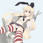  bad_id bad_pixiv_id blonde_hair elbow_gloves gisyo gloves highres kantai_collection long_hair microskirt panties pantyshot shimakaze_(kantai_collection) skirt solo striped striped_legwear thighhighs underwear 