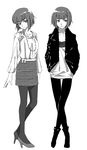  casual collarbone high_heels jack jacket jewelry kill_la_kill kiryuuin_satsuki leggings monochrome necklace s_tanly short_hair skirt 