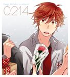  blush bow dated earrings flower gekkan_shoujo_nozaki-kun gift happy_birthday hazuki_(pacco) jewelry male_focus mikoshiba_mikoto polka_dot polka_dot_bow red_hair rose school_uniform solo tears 