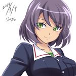  2014 black_hair dated girls_und_panzer green_eyes h-new hoshino_(girls_und_panzer) military military_uniform ooarai_military_uniform school_uniform short_hair smile solo uniform upper_body 