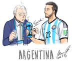  2boys alejandro_sabella argentina beard ezequiel_lavezzi facial_hair moonsia multiple_boys soccer_uniform sportswear water world_cup 