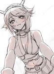  breasts cleavage from_below kantai_collection looking_at_viewer monochrome mutsu_(kantai_collection) navel open_mouth s_tanly sketch skirt 