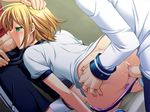  1girl asagiri_yuka blonde_hair blush fellatio game_cg green_eyes open_mouth oral orion_heart_~injoku_no_suku_mizu_sailor_senshi~ panties penis pink_panties portion pussy saeki_hokuto sex short_hair uncensored underwear vaginal 