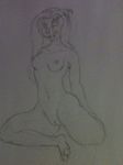  dubious female fish marine monochrome nude pussy small_breasts solo traditional_media uncolored 
