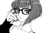  adjusting_glasses bespectacled black_hair casual glasses kill_la_kill kiryuuin_satsuki monochrome s_tanly short_hair 