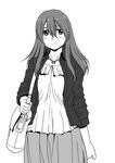  blush crossdressing genshiken greyscale hato_kenjirou long_hair male_focus monochrome otoko_no_ko sakaki_imasato skirt solo 