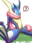  ambiguous_gender amphibian frog greninja kicktyan long_tongue nintendo plain_background pok&#233;mon pok&eacute;mon red_eyes scarf sitting solo spreading tongue tongue_out video_games webbed_feet 