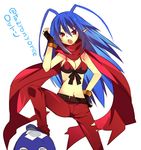  1girl belt bikini_top blue_hair breasts disgaea disgaea_d2 fang genderswap gloves laharl laharl-chan lololotton long_hair pointy_ears prinny red_eyes scarf 