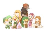  4girls bird blonde_hair blue_eyes brown_hair chicken dress dual_persona ganondorf gerudo gloves green_hair hat instrument link long_hair malon md5_mismatch mido multiple_boys multiple_girls ocarina pointy_ears princess_zelda red_hair saria shunrai tears the_legend_of_zelda the_legend_of_zelda:_ocarina_of_time time_paradox young_link young_zelda 