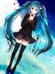  aqua_eyes aqua_hair black_legwear dutch_angle flower hair_ribbon hatsune_miku highres izumil long_hair multiple_girls ribbon saihate_(vocaloid) skirt thighhighs twintails very_long_hair vocaloid 