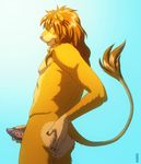  anthro butt claws erection feline fur hair hand_on_butt holding_penis kannos lion long_hair looking_at_viewer male mammal muscles nipples nude pawpads paws pecs penis sharp_teeth solo standing teeth whiskers 