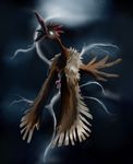  avian beak bird cloud fearow flying glowing glowing_eyes lightning nidopug nintendo open_mouth outside pok&#233;mon pok&eacute;mon sky solo tongue tongue_out video_games wings 