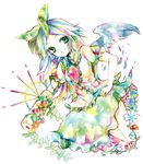  green_eyes highres legomaru reiuji_utsuho ribbon smile solo touhou traditional_media watercolor_(medium) wings 