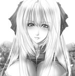  archbishop bad_id bad_pixiv_id breasts greyscale huge_breasts juri_(shiningred) lipstick long_hair makeup monochrome ragnarok_online ribbon smile solo twintails water 