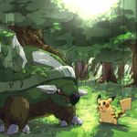  bad_id bad_pixiv_id forest gen_1_pokemon gen_4_pokemon nature no_humans pikachu plant pokemon pokemon_(creature) torterra tree vines 