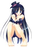  akiyama_mio arikawa_satoru barefoot black_hair blue_hair blush bra feet hat k-on! lingerie long_hair mini_hat mini_top_hat moe_moe_kyun! panties solo top_hat underwear underwear_only 