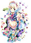  highres izayoi_sakuya knife legomaru maid red_eyes silver_hair solo touhou traditional_media watercolor_(medium) 