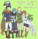  artist_request blonde_hair blue_eyes blue_hair brown_eyes brown_hair cape fire_emblem fire_emblem:_monshou_no_nazo fire_emblem:_souen_no_kiseki gloves hat headband ike kid_icarus kirby_(series) link male_focus marth mask meta_knight multiple_boys pit_(kid_icarus) pointy_ears smile super_smash_bros. the_legend_of_zelda the_legend_of_zelda:_twilight_princess tiara toon_link wings yellow_eyes 