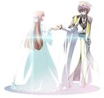  1boy 1girl black_hair code_geass danceing dress emperor lelouch_lamperouge long_hair orange_hair purple_eyes shirley_fenette short_hair 