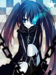  belt black_hair black_rock_shooter black_rock_shooter_(character) boots burning_eye chain hanepochi highres long_hair solo twintails 