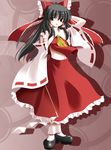  black_hair bow commentary_request detached_sleeves gohei hair_bow hakurei_reimu long_hair red_eyes side_b solo touhou 
