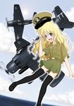  a-1_skyraider aircraft airplane blonde_hair blue_eyes f8f_bearcat hat highres long_hair military military_hat military_uniform navy original peaked_cap sakurato_tsuguhi salute solo thighhighs uniform 