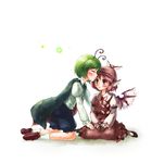  animal_ears antennae bad_id bad_pixiv_id blush closed_eyes fireflies green_hair iwa_hinata multiple_girls mystia_lorelei pink_hair short_hair touhou wings wriggle_nightbug 