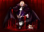  blonde_hair blood cape cigarette claws empty_eyes fangs hiko-hendlix idolmaster male_focus melty_blood nekoarc nekoarc_chaos nonowa red_eyes smile smoking solo tsukihime vampire wallachia 