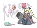  bad_id bad_pixiv_id ball bat blazblue blonde_hair bow cannon chibi dress frills frog gii gothic_lolita kanten_(kanten328) lolita_fashion long_hair pumpkin rachel_alucard red_bow red_eyes ribbon solo translated 