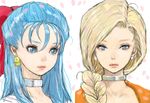  bianca blonde_hair blue_eyes blue_hair braid dragon_quest dragon_quest_v earrings flora hair_over_shoulder half_updo jewelry long_hair multiple_girls pon single_braid 