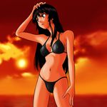  akiyama_mio bikini black_hair blue_eyes k-on! long_hair nike_(0306) solo sunset swimsuit 
