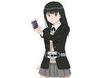  amagami an-atlas ayatsuji_tsukasa belt black_hair black_jacket blazer card grey_skirt holding holding_card jacket kamen_rider kamen_rider_dcd kamen_rider_garren kibito_high_school_uniform long_sleeves namesake parody pleated_skirt pose school_uniform skirt solo 