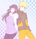  1boy 1girl artist_request blue_eyes byakugan facial_mark hyuuga_hinata long_hair naruto ninja purple_eyes purple_hair smile soda_(wilkinsontansan) spiked_hair turtleneck uzumaki_naruto 